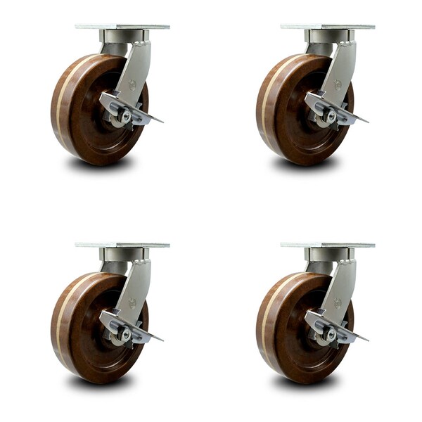 Service Caster 8 Inch Heavy Duty High Temp Phenolic Caster Brakes 2 Swivel Locks SCC, 4PK SCC-KP92S830-PHRHT-SLB-BSL-2-SLB-2 - main